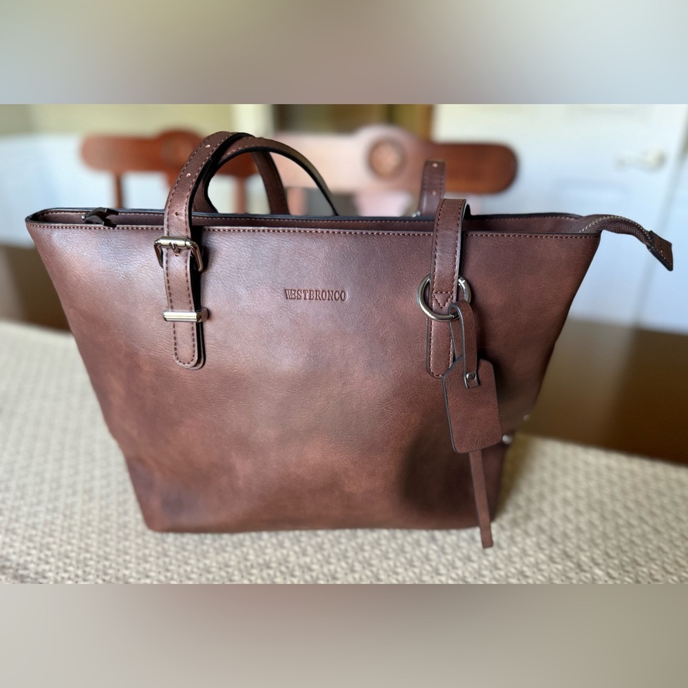 Westbronco Vegan Leather Tote Bag in Coffee Color